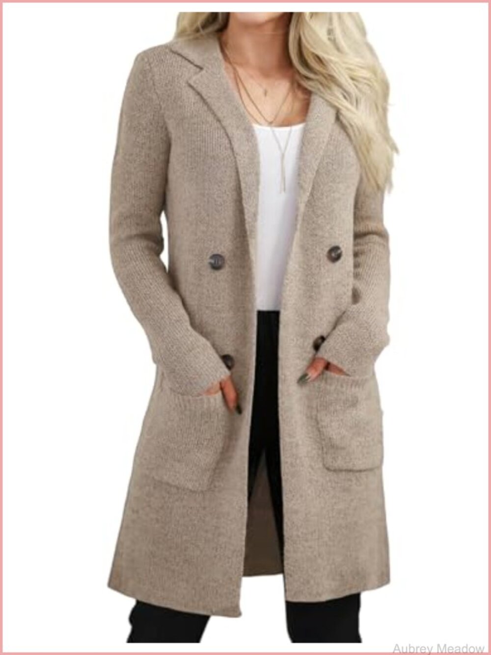 Long Cardigan Sweater Open Front Knit Jacket Lapel Collar Pockets